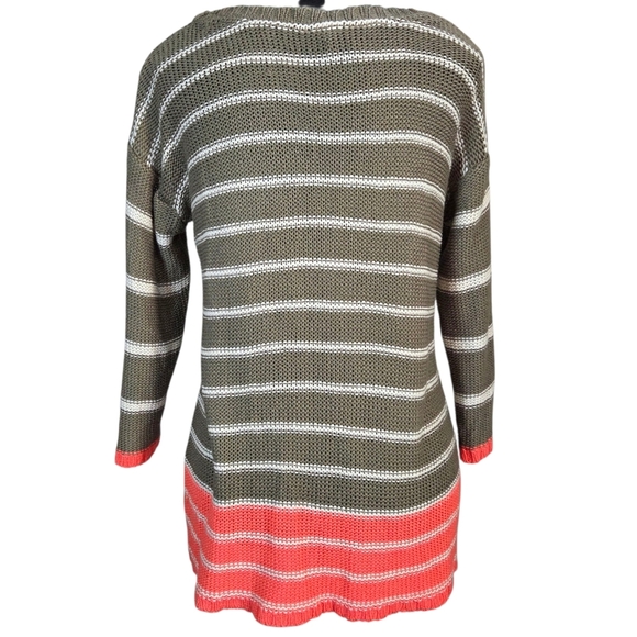 Razzle Dazzle Striped Olive and Coral Crocheted Sweater Size Small - Picture 2 of 5